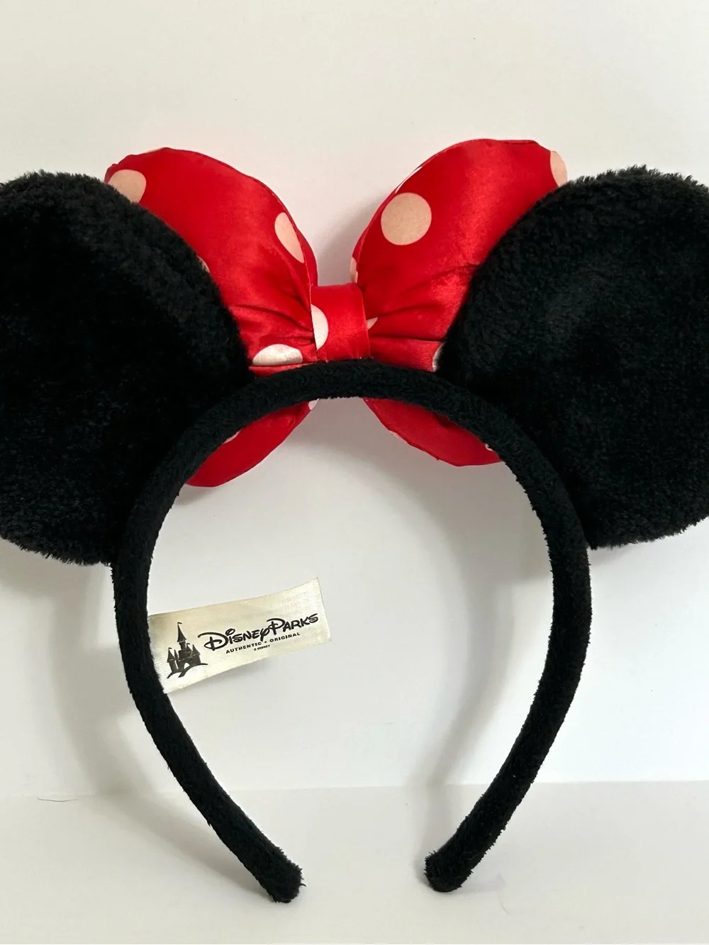 Disney Black Plush Minnie Ear Headband with Red Polka Dot Bow
